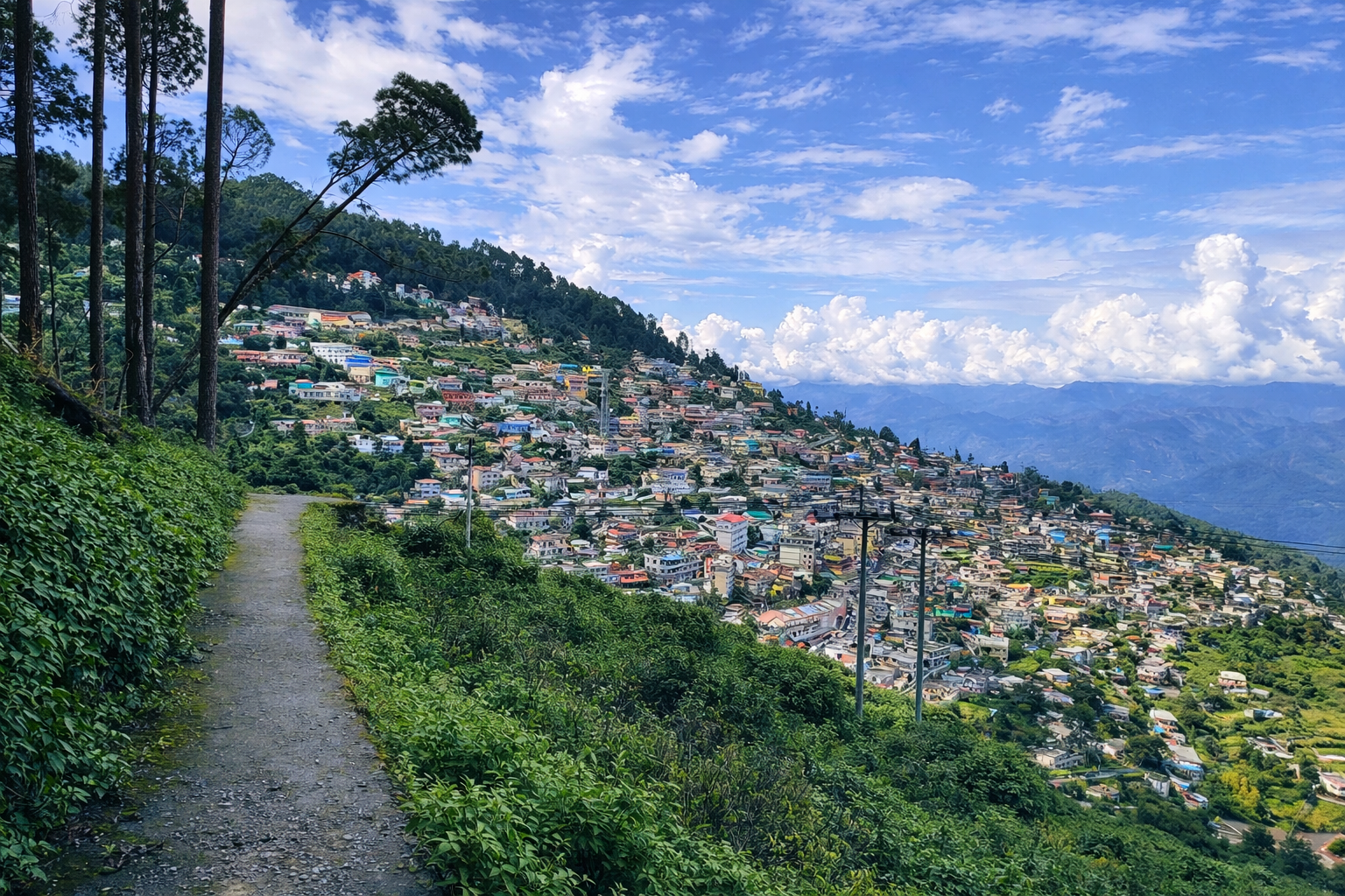 Pauri Garhwal town with Himalayan mountain views