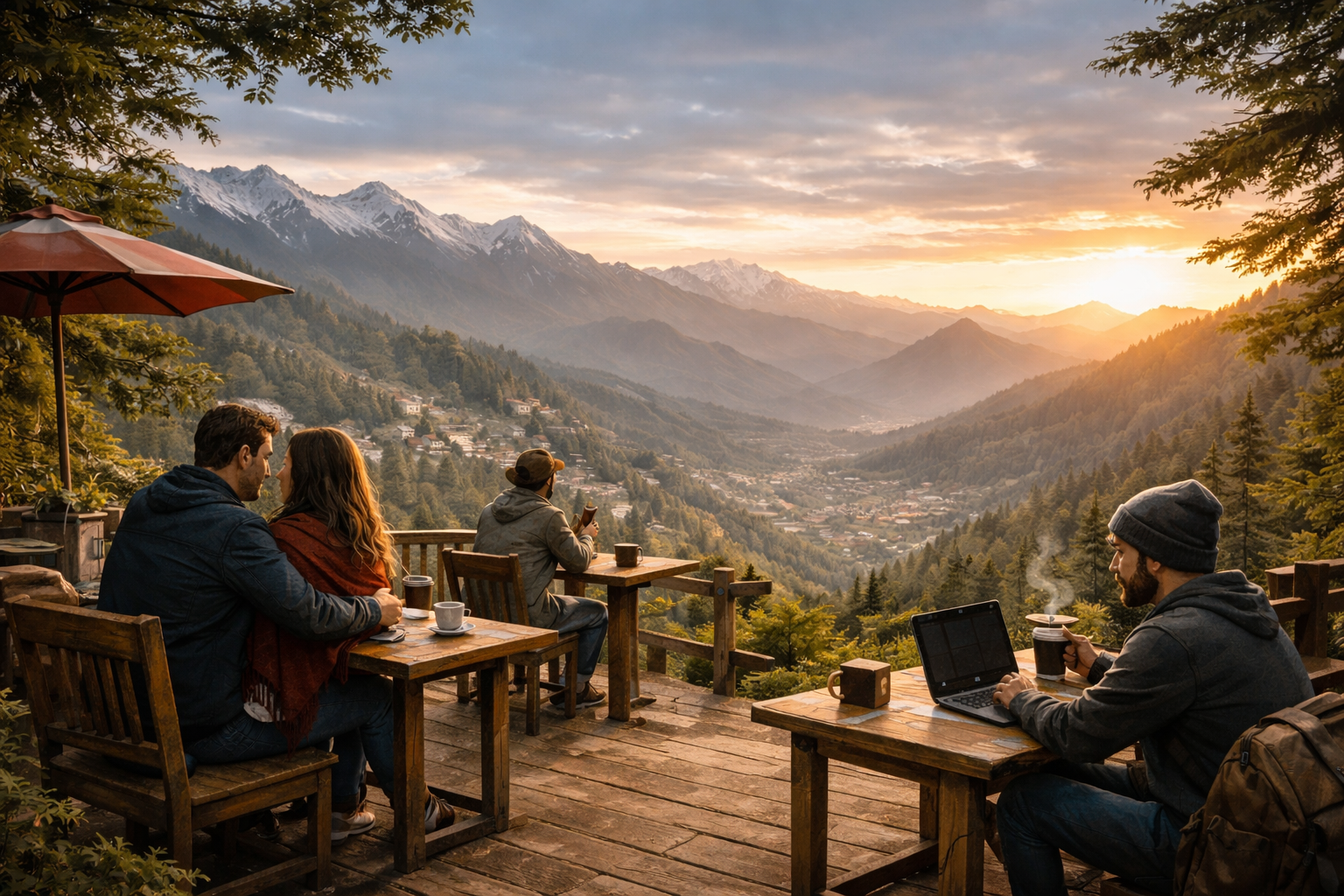 Couples and singles enjoying cafe in mussoorie