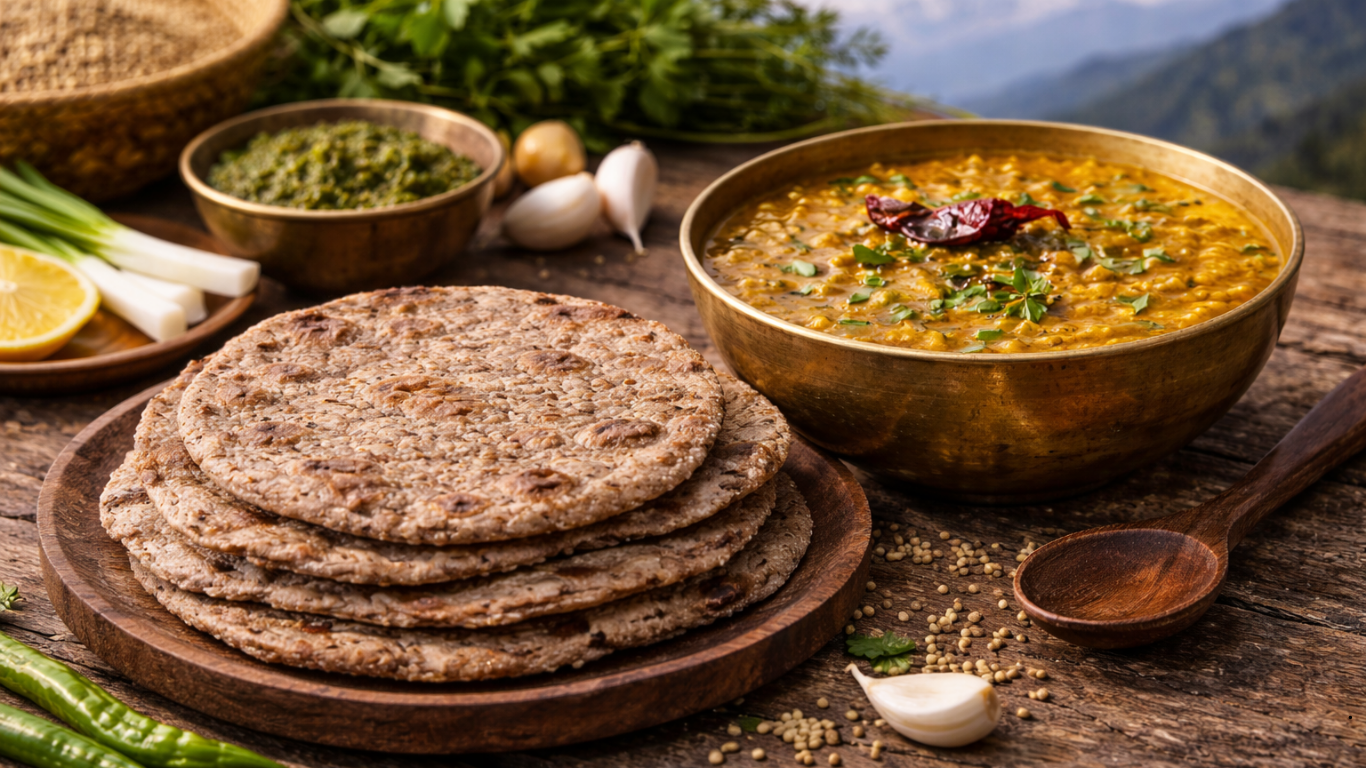 Traditional Mandua roti and dal from Uttarakhand