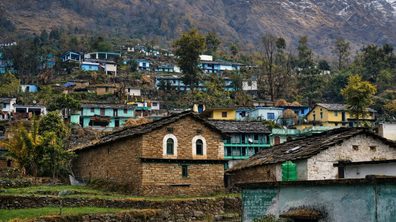 Sari village in Uttarakhand surrounded by Himalayan hills