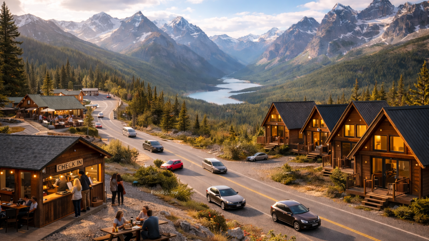 Group of travelers exploring a scenic mountain trail