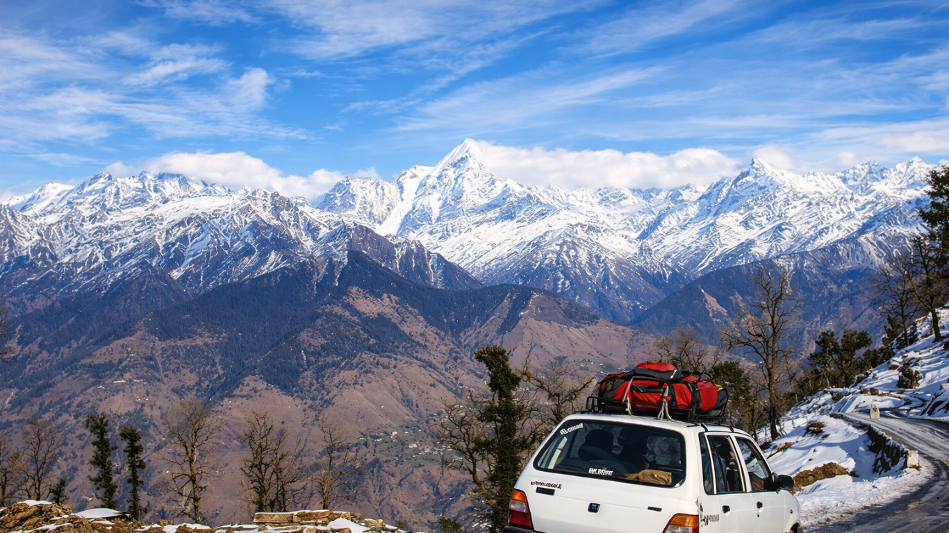 Scenic view of Munsiyari with snow-clad Panchachuli peaks